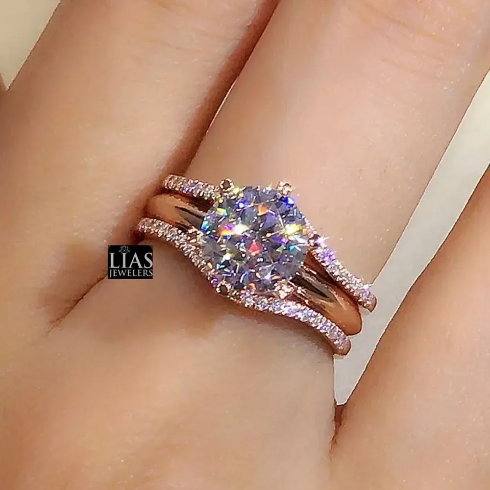 New 18k rose gold wedding ring set engagement ring ( 3 in 1 )